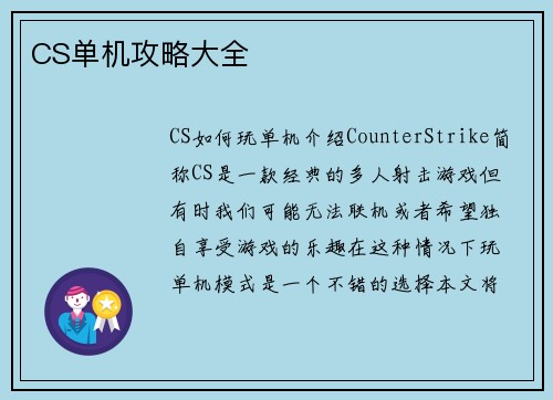 CS单机攻略大全