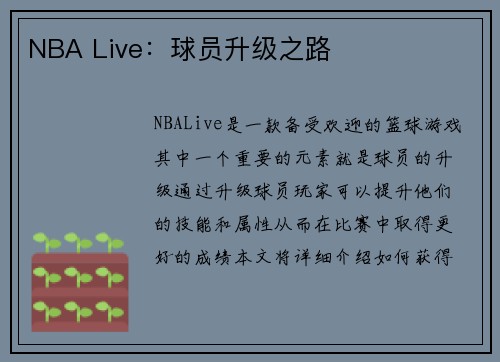 NBA Live：球员升级之路