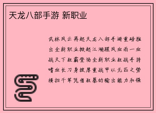 天龙八部手游 新职业